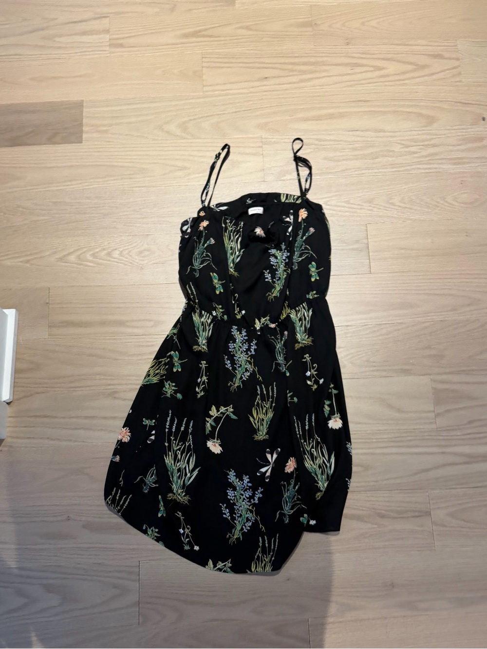 Aritzia Black Floral Mini Dress with Green & Lavender Accents